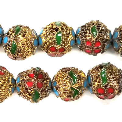 ENAMEL FILIGREE ROUND 12MM TOURQUOISE (GOLD)